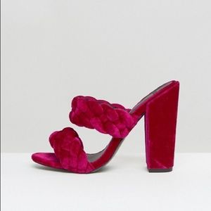 NEW ASOS Highgate Velvet Braided Pink Heeled Mules